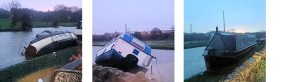More stricken craft on the Calder & Hebble above, caught on camera while out assessing the damage. Vessels now on books but weight restriction on bridge hampering recovery